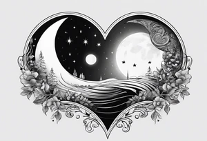 Crescent moon with a love heart inside tattoo idea