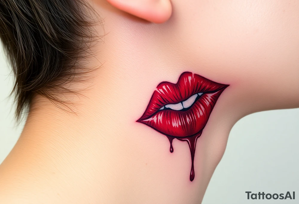 Stain from lipstick kiss with initial lowercase lrs with spit tattoo idea