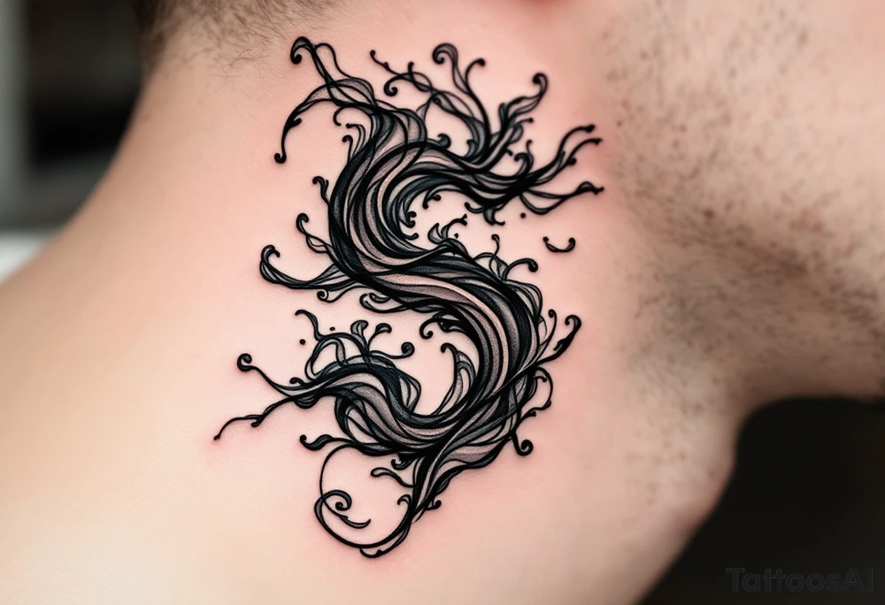 A black ink "S" formed from swirling smoke tendrils fading at the edges. tattoo idea