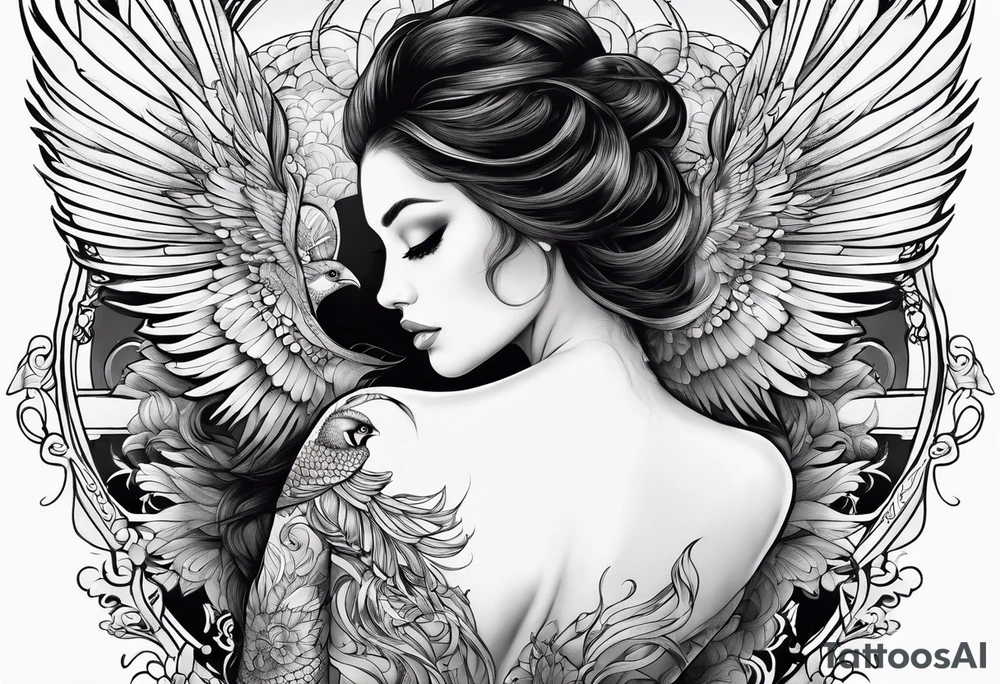 femme nu avec un tatou de phoenix tattoo idea