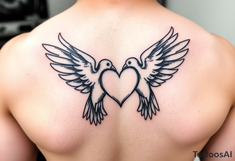 Two doves with heart in center tattoo idea