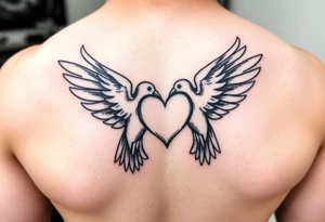 Two doves with heart in center tattoo idea