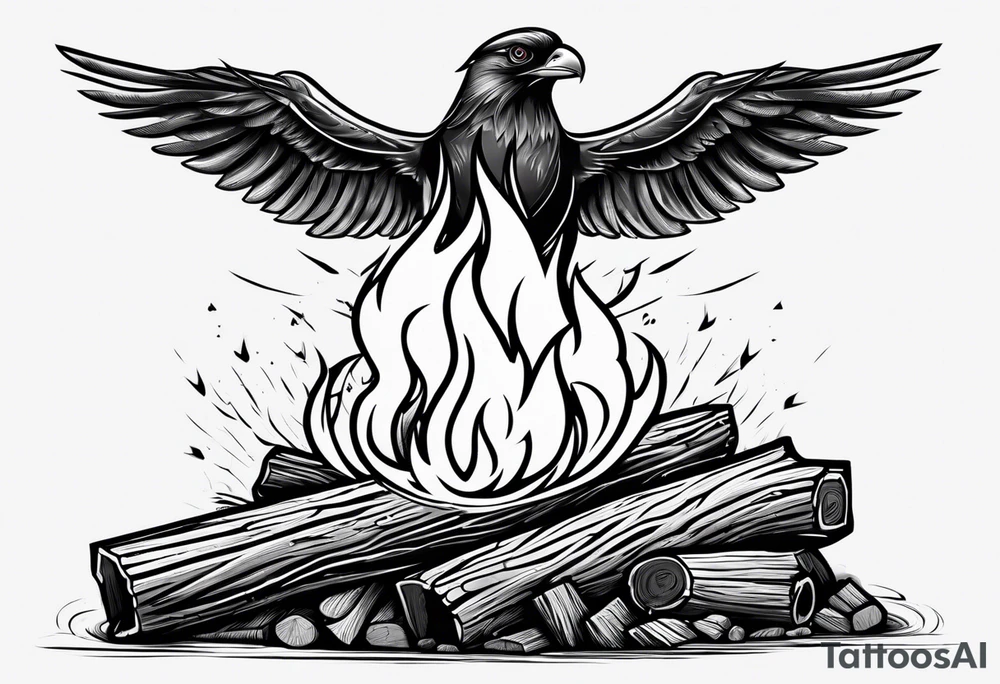 flame with wood logs crossing, simple tattoo idea