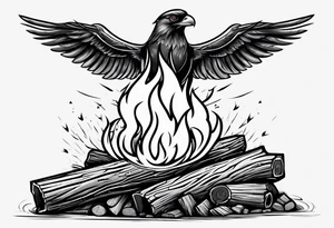 flame with wood logs crossing, simple tattoo idea
