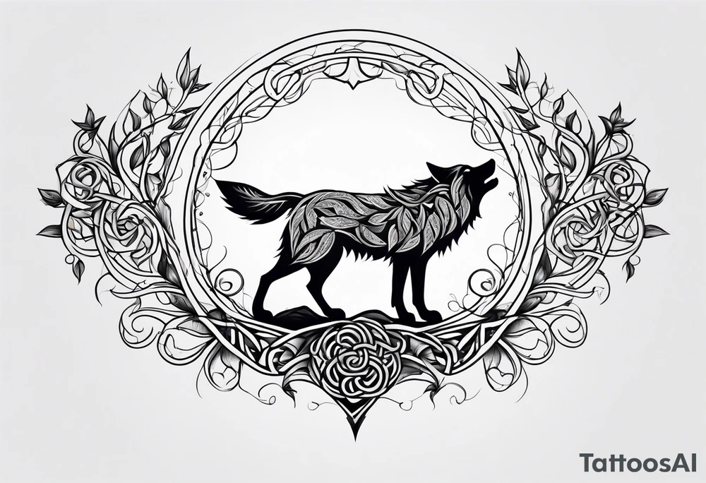 howling wolf made from vines and leaves in Celtic style tattoo idea howling wolf made from vines and leaves in Celtic style tattoo idea