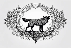 howling wolf made from vines and leaves in Celtic style tattoo idea