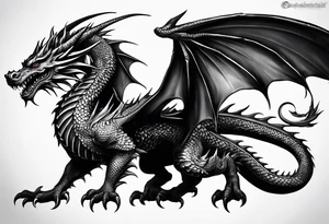a medieval and powerfull  black dragon tattoo idea