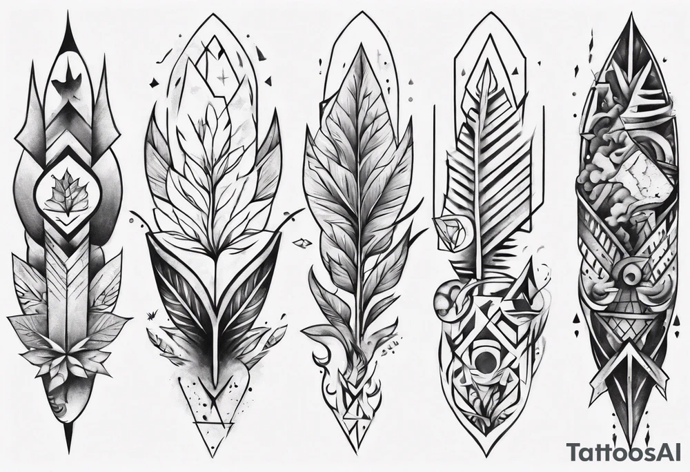 full arm tattoo. pointy leaves combined with geometric shapes. whole arm tattoo idea