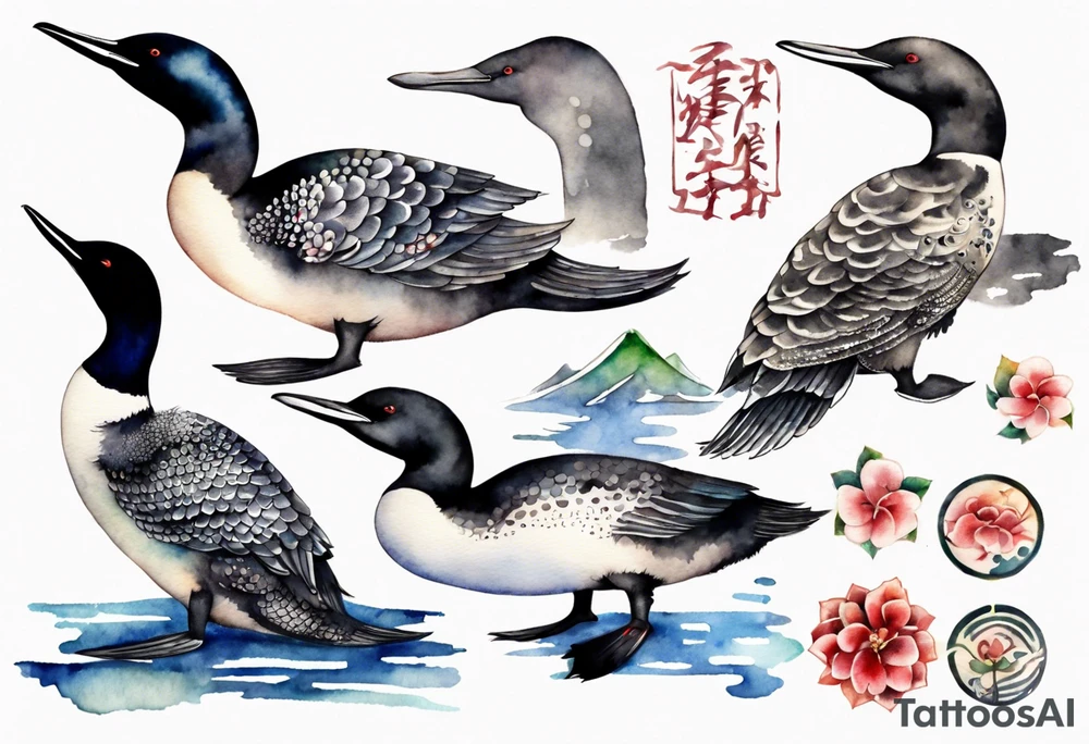 watercolor of an ancient loon tattoo idea