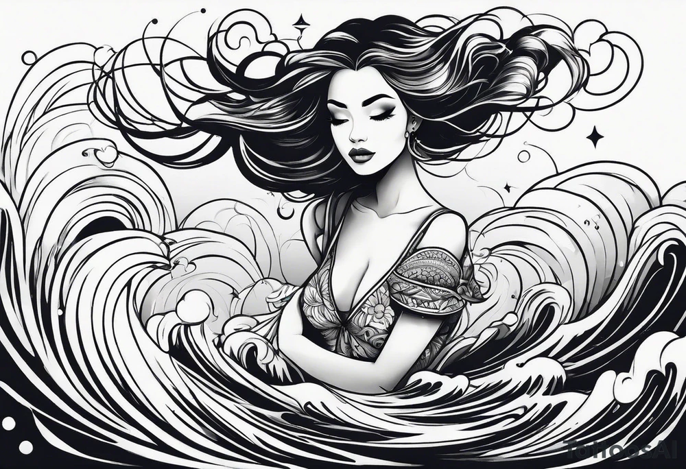 simple tattoo of full body girl floating on water tattoo idea