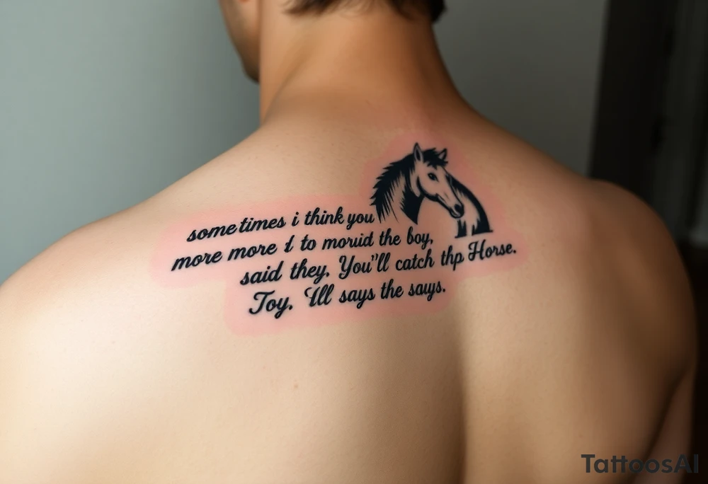 Tattoo based on the book the boy, the fox, the mole and the horse that says “sometimes i think you believe in more than I do said the boy.  You’ll catch up says the horse” tattoo idea