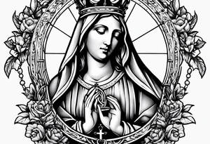 virgin mary with a rosary and crown of thorns tattoo idea