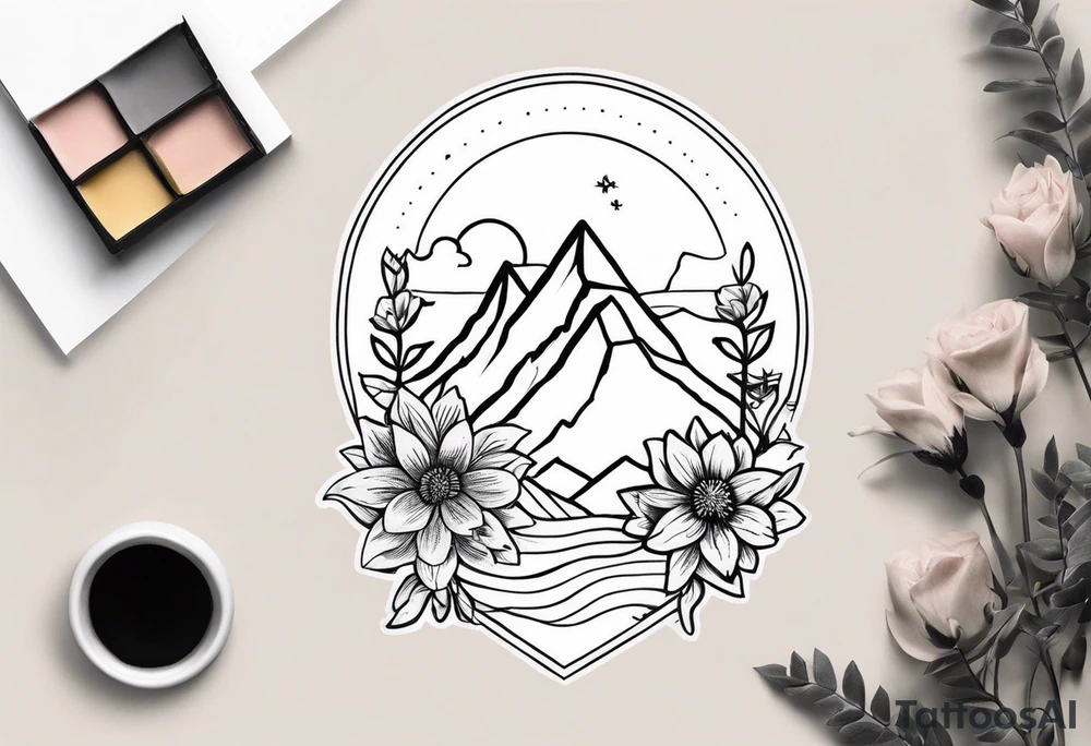 very very very small minimalist tattoo for female arm mountain and flowers tattoo idea