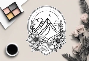 very very very small minimalist tattoo for female arm mountain and flowers tattoo idea