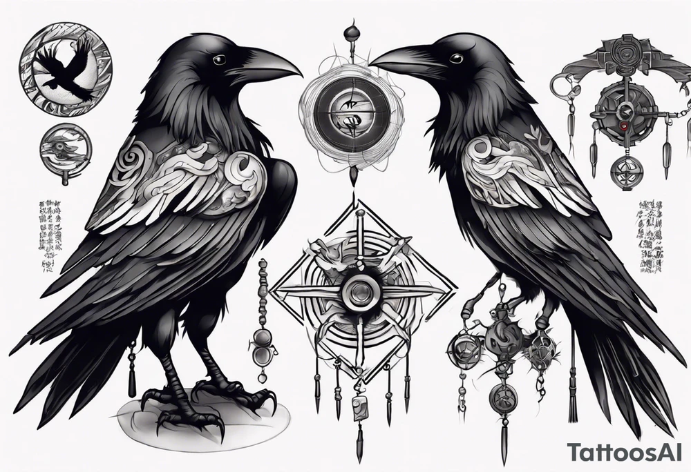 Draw a tattoo depicting the intelligence of a crow tattoo idea
