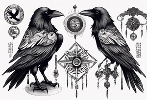 Draw a tattoo depicting the intelligence of a crow tattoo idea