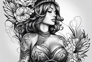 Thigh tattoo of a Powerful women, motherhood, army, medical, psychology tattoo idea