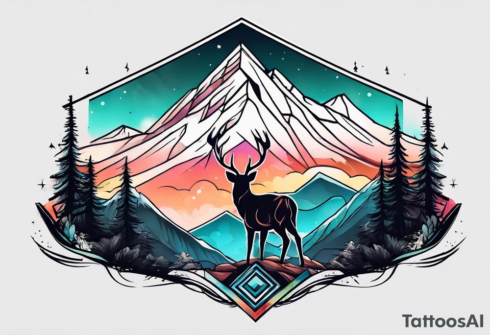 mountain with small deer tattoo idea