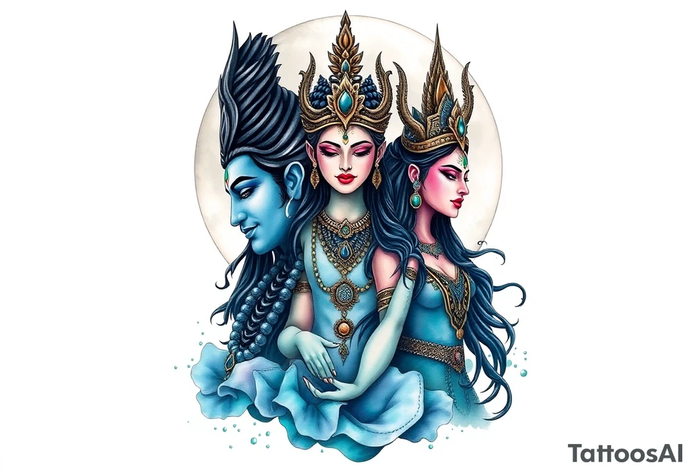 Lord Shiva, Godess Kali, Godess Lilith Together with the moon in the background tattoo idea