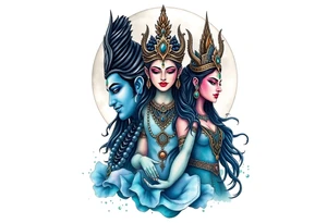 Lord Shiva, Godess Kali, Godess Lilith Together with the moon in the background tattoo idea