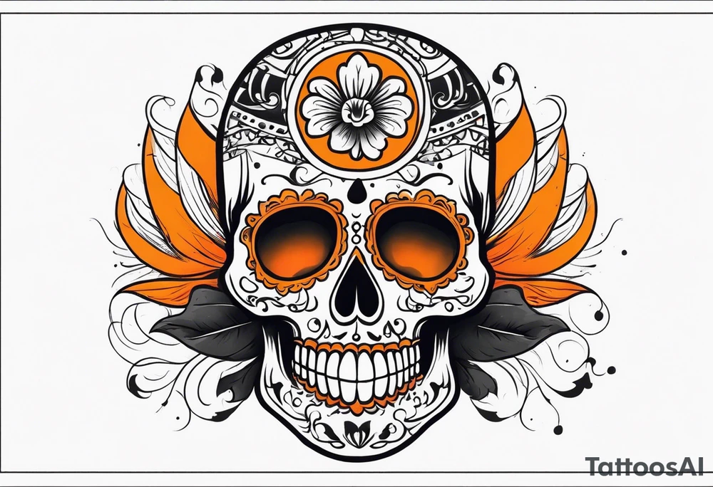 Mexican skull with smoke coming out of the bottom orange and black tattoo idea