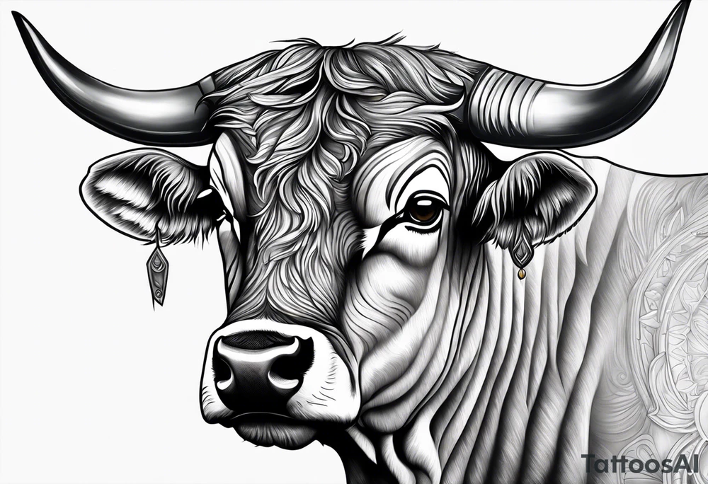 Black and grey taurus birthday tattoo idea