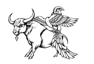 A bull and a falcon  with ancient Egyptian mythology, as ruled by Venus in western zodiac tattoo idea