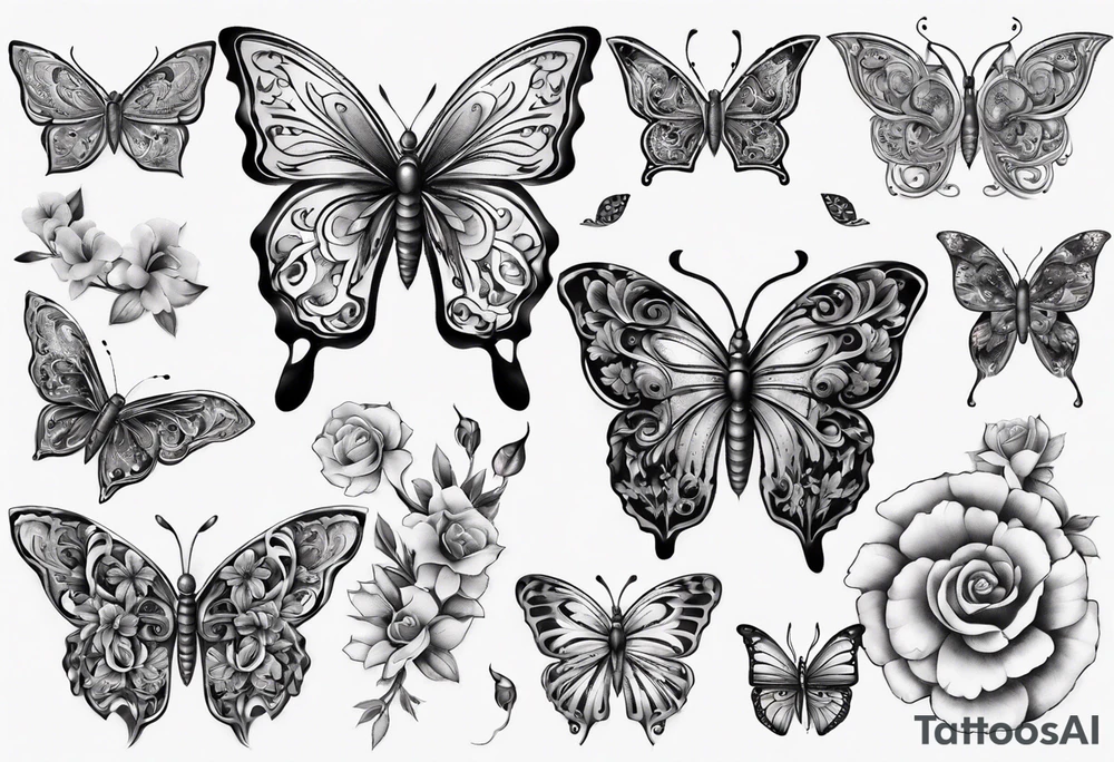 Butterfly wrap tattoos with moon and floral theme tattoo idea Butterfly wrap tattoos with moon and floral theme tattoo idea