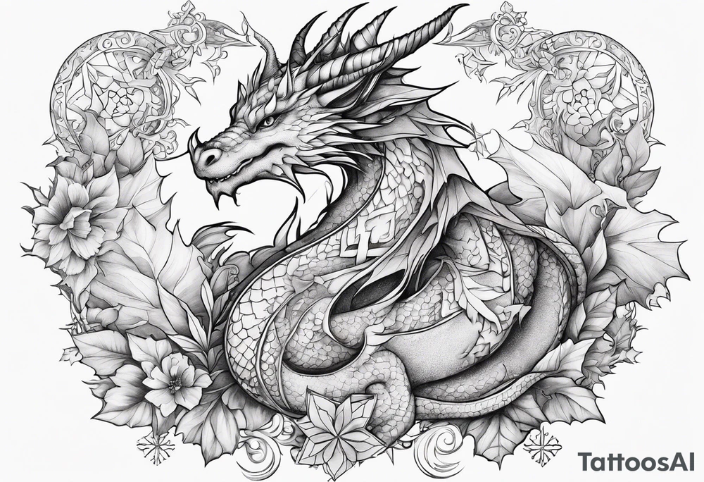 dragon cute , celestial, cross, snowflake tattoo idea