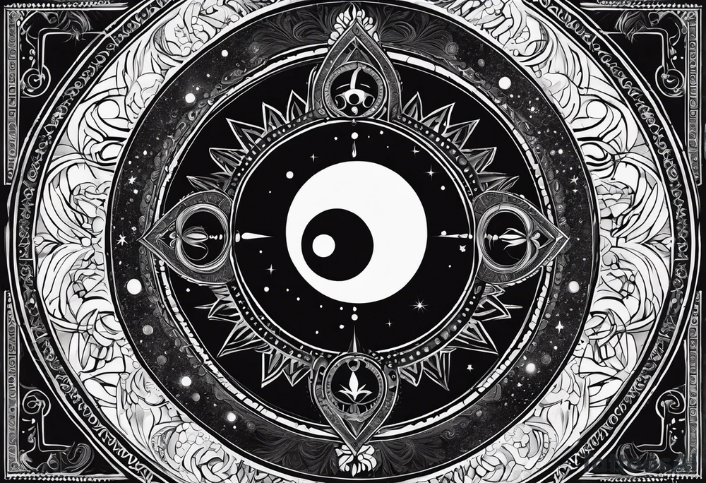 Astrology, Natal Chart, Cancer sign symbolic, vision, yin yang, the moon, the sun, Uranus, Pluto, spiritual, third eye, mystical, Zen, armband tattoo idea