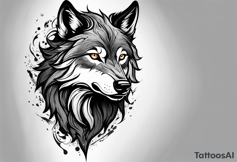 scary wolf head with dark smoke body running tattoo idea