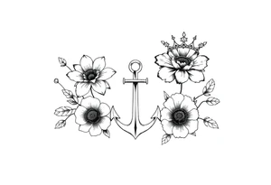 detailed beautiful gothic boho flowers with gorgeous crown and anchor tattoo idea