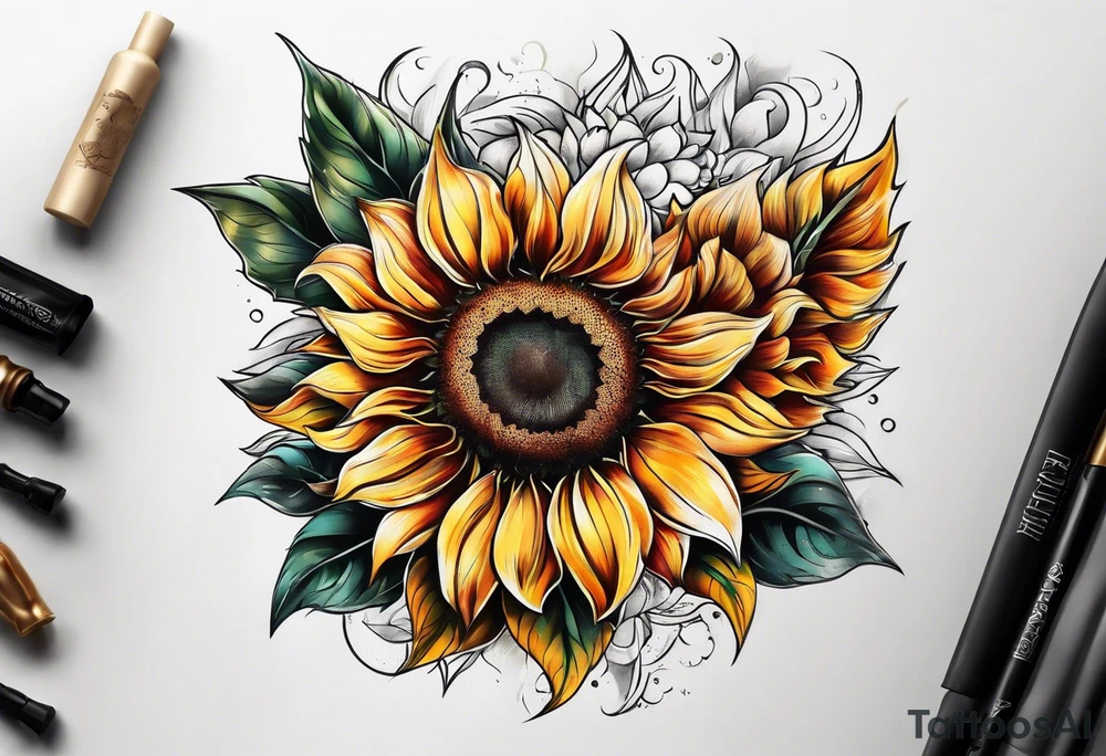 Flower fire an a sunflower tattoo idea
