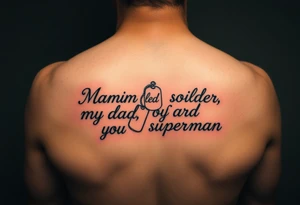 in pencil led draw "Marine soilder, my dad, my superman" inside military dogtags tattoo idea