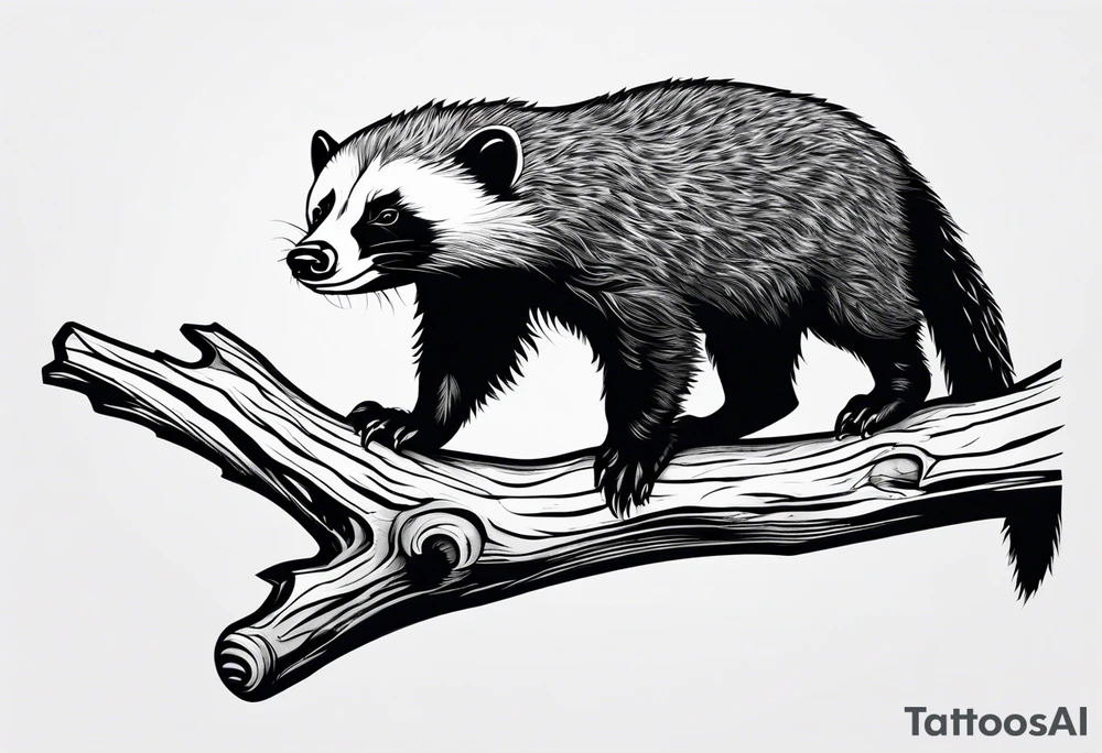 honey badger hanging off branch tattoo idea