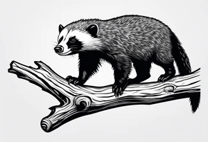 honey badger hanging off branch tattoo idea