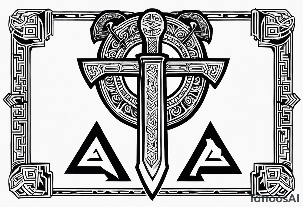Valhalla sword shield axe Valknut tattoo idea
