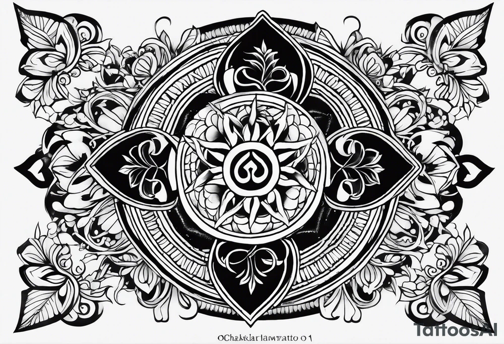 Traditional Hawaiian tattoo tattooed on the upper part of my arm across my shoulders, and into my chest should be integrated with a Hindu om sign and also the seven Hindu chakras tattoo idea