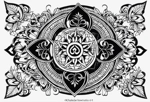 Traditional Hawaiian tattoo tattooed on the upper part of my arm across my shoulders, and into my chest should be integrated with a Hindu om sign and also the seven Hindu chakras tattoo idea