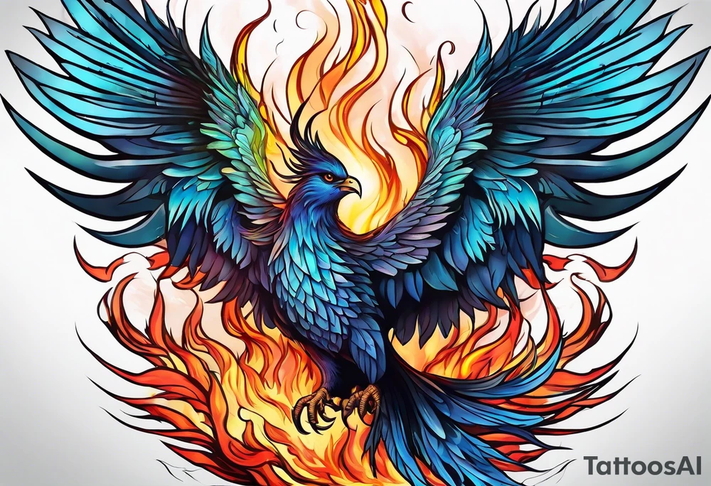 Phoenix rising out of fire. Rebirth. tattoo idea