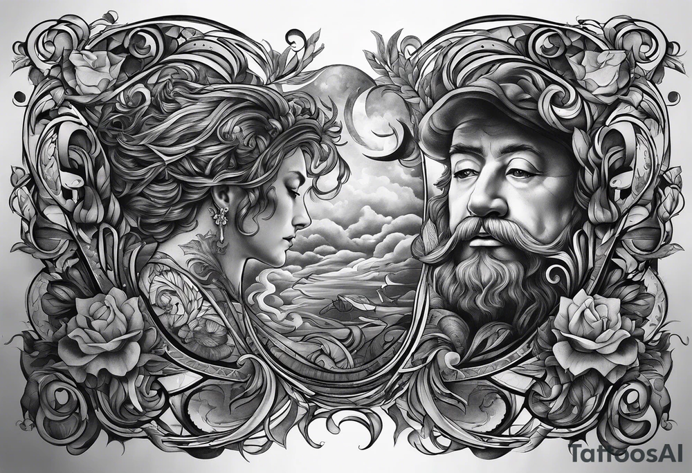 A tatto covering the arm from hand to shoulder based on Gustav Mahler's 5th symphony. tattoo idea