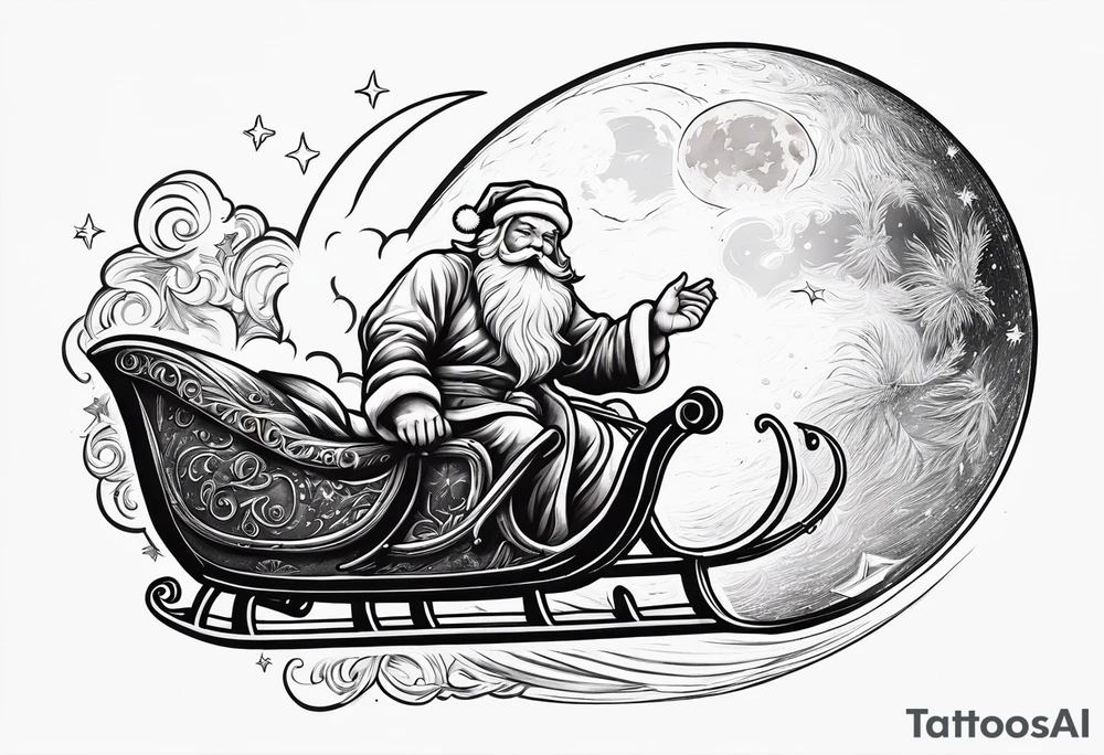 Santa flying across the moon with his sleigh tattoo idea