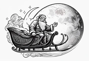 Santa flying across the moon with his sleigh tattoo idea