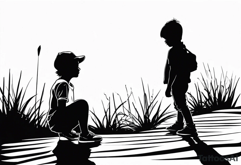 My daughter and younger son standing together silhouette tattoo idea