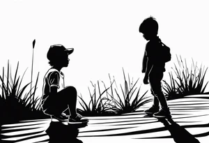 My daughter and younger son standing together silhouette tattoo idea