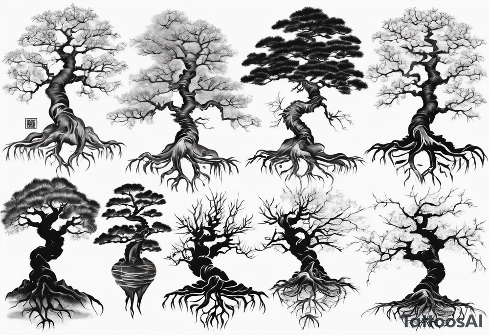 a bare tree with wide roots tattoo idea