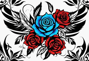 Colored blue and red roses native American tattoo idea
