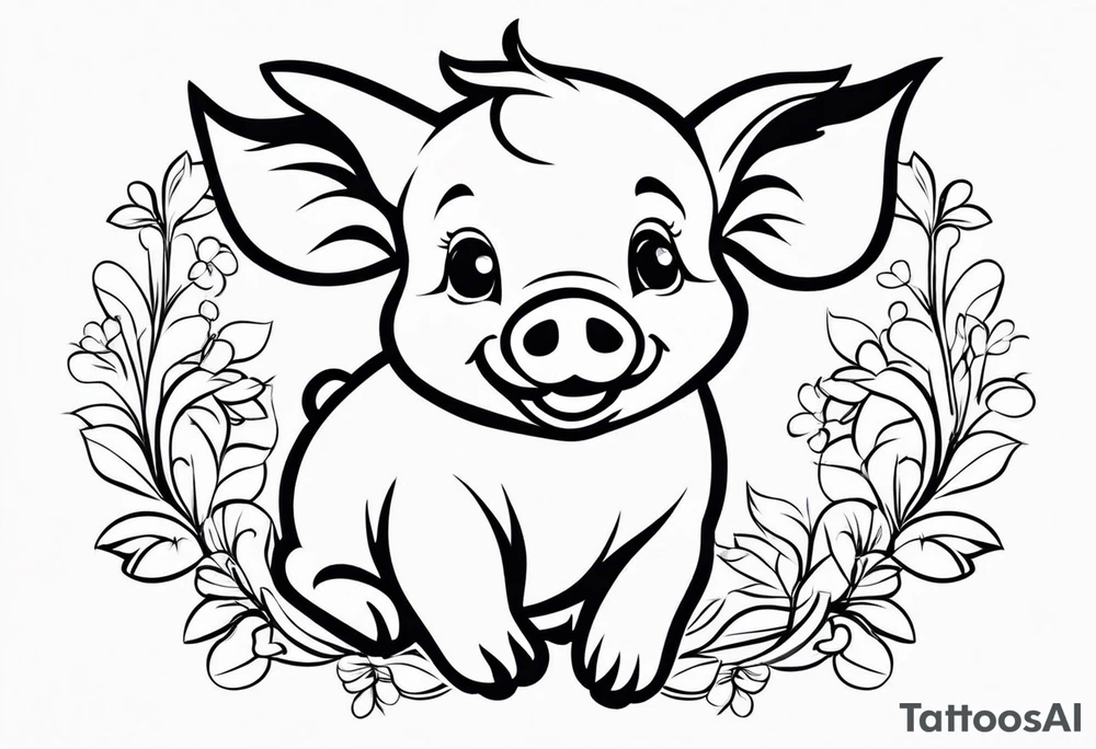 very cute happy piglet.
outline only.
black and white only.
only show the piglet. no extra lines or decoration.
no black shading.
dont make the ears too big.
draw only with very thin lines (1px)

should look like a tattoo that will only take 15 minutes to draw tattoo idea