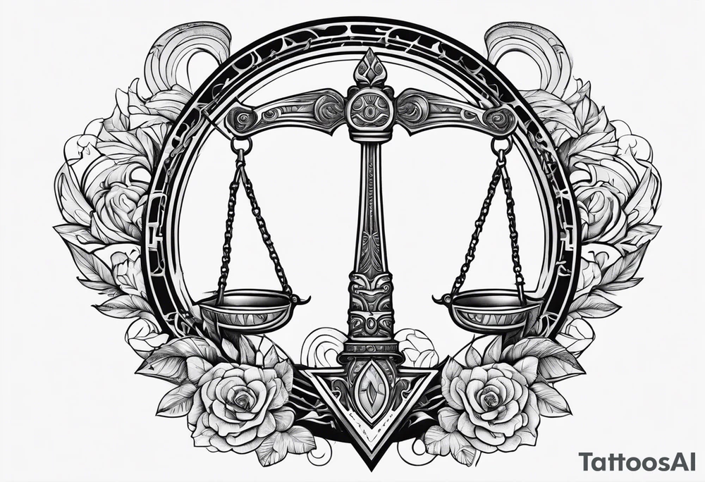 Sword with Libra scales, kinda cybersigilism, kinda earthy tattoo idea
