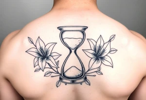 Hourglass and lillies, realistic, black and white tattoo idea